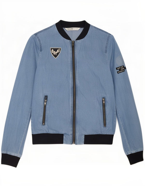 Giubbotto bomber grafico da donna Zara UK 6 XS blu Colourblock Lyocell