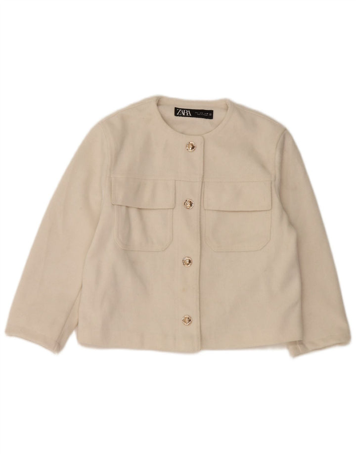 Giacca blazer corta da donna a 4 bottoni Zara UK 10 piccola poliestere bianco