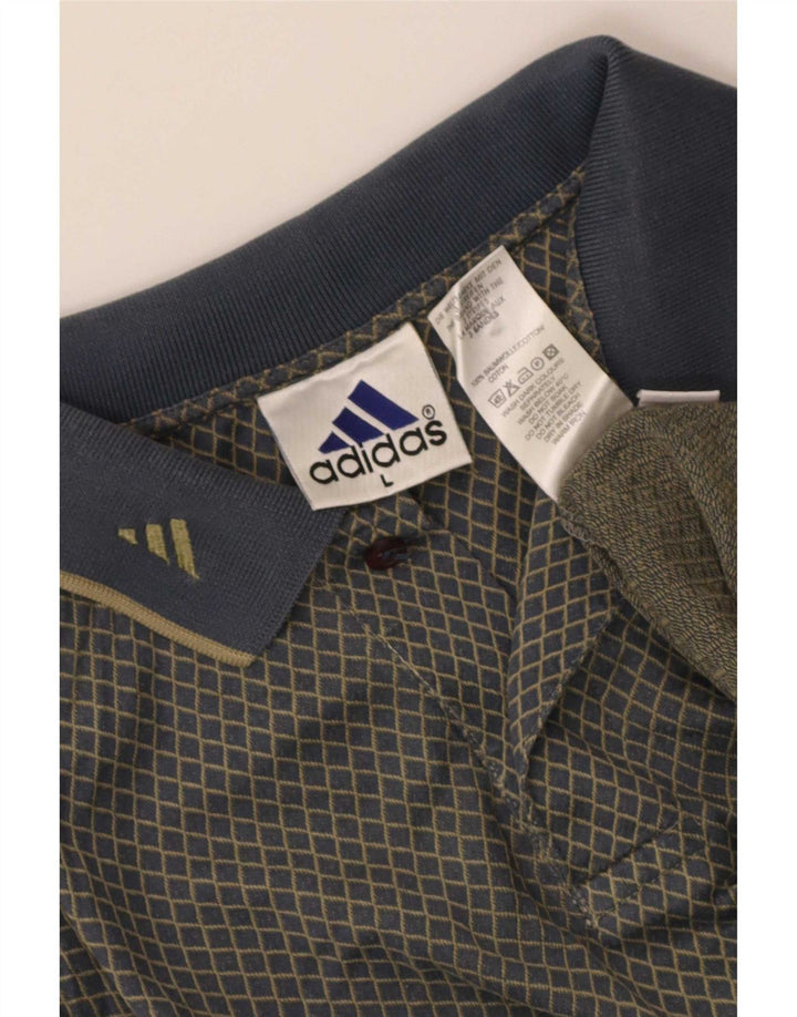 Polo Adidas da uomo grande in cotone grigio a rombi/diamante