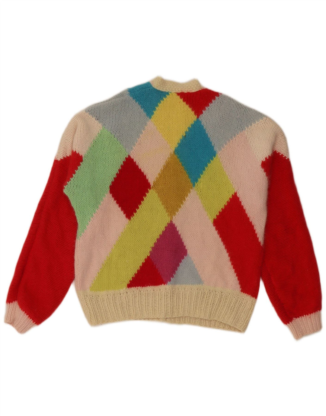 Maglione cardigan da donna VINTAGE UK 14 Grande Argyle multicolore/diamante