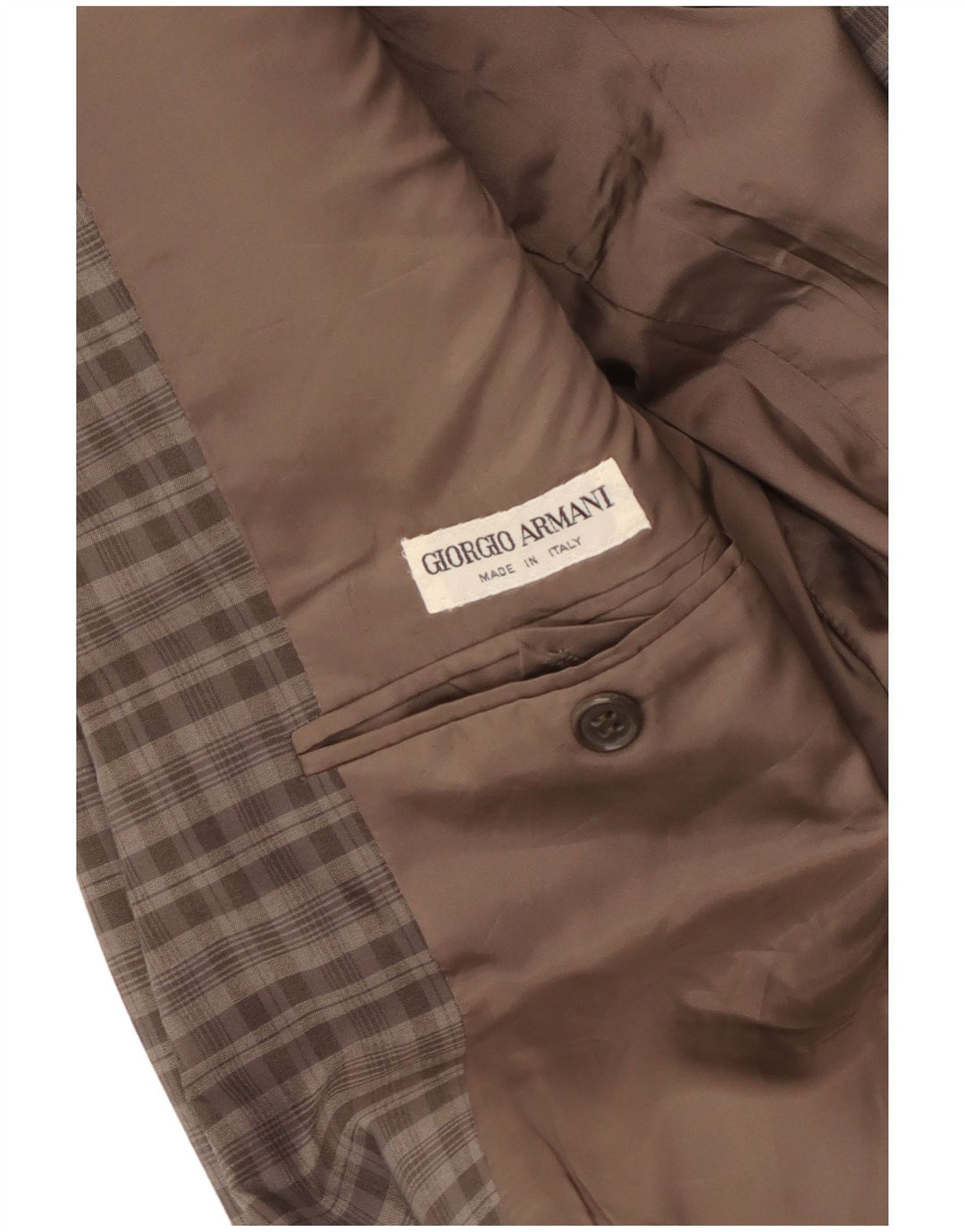 Giacca blazer da uomo a 2 bottoni Giorgio Armani UK 34 XS marrone a quadri