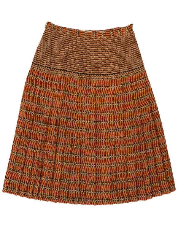 Gonna a trapezio plissettata da donna vintage grande W30 in lana a righe marroni