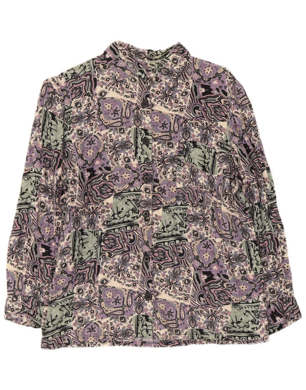 Camicia vintage da donna con maniche a 3/4 UK 14 Patchwork medio multicolore