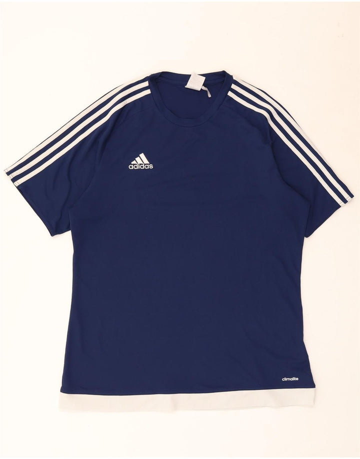 Adidas Uomo Climalite T-shirt Top Large Blu Navy Colourblock Poliestere