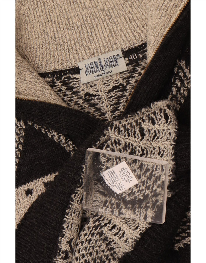 Maglione vintage da uomo con zip e collo IT 48 medio nero a rombi/diamante