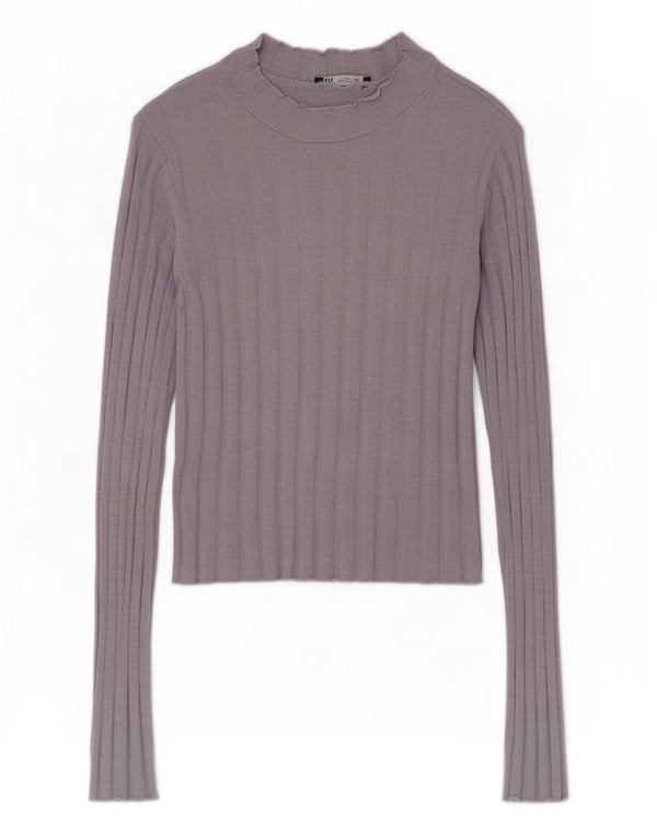 Top corto da donna Zara a maniche lunghe UK 8 piccolo in cotone blu navy