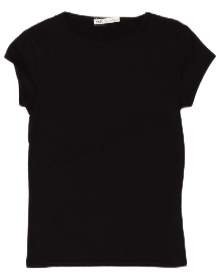 ZARA Womens Crop T-Shirt Top UK 12 Medium Black Polyamide