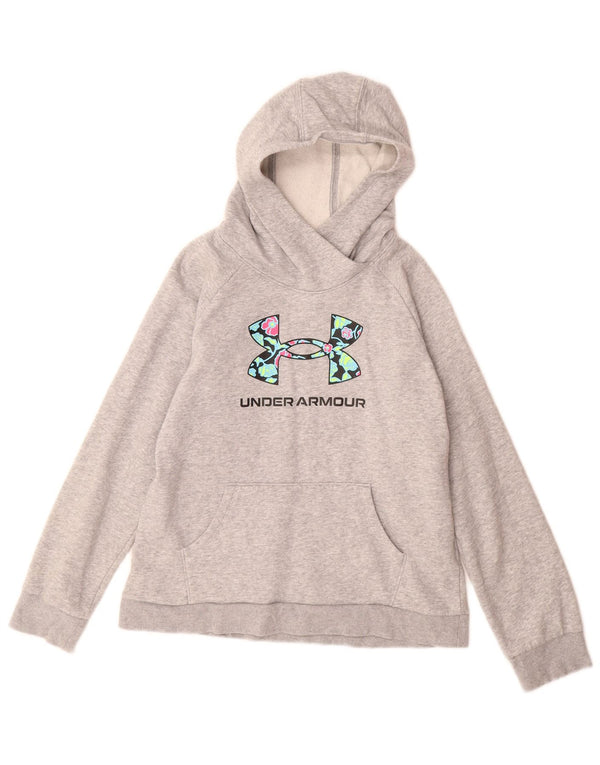 Felpa con cappuccio grafica per ragazze Under Armour 11-12 anni, cotone grigio grande