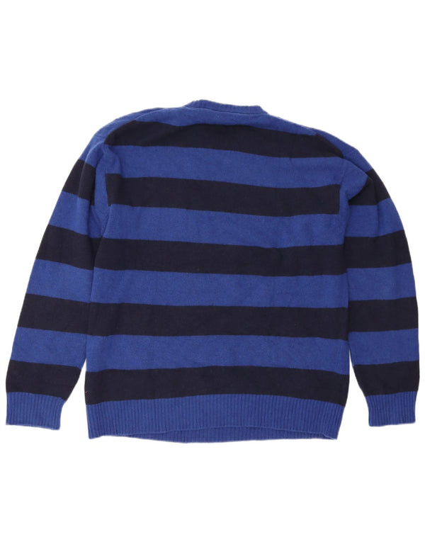 Maglione maglione girocollo da uomo Benetton 2XL lana a righe blu