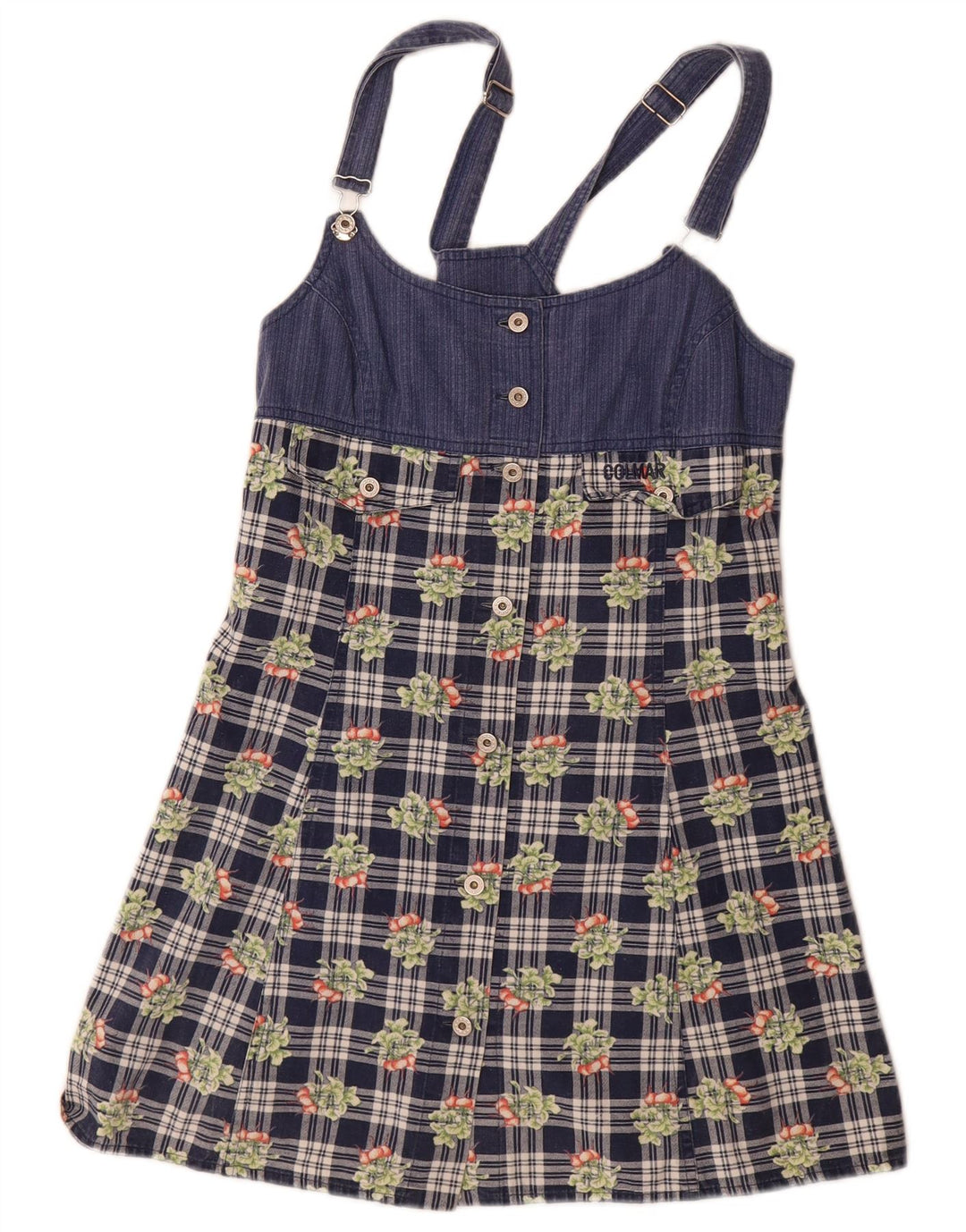 Mini abito salopette da donna Colmar UK 12 cotone medio a quadri blu navy