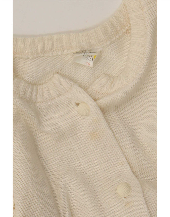 Maglione cardigan da donna vintage IT 46 grande poliacrilico bianco sporco