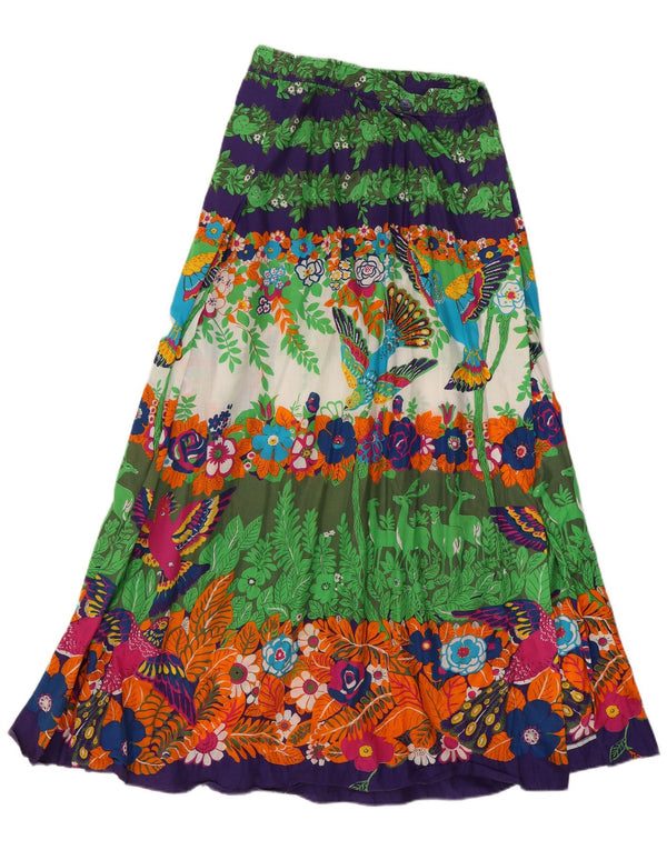 Gonna zingara vintage da donna UK 14 media W26 cotone floreale multicolore
