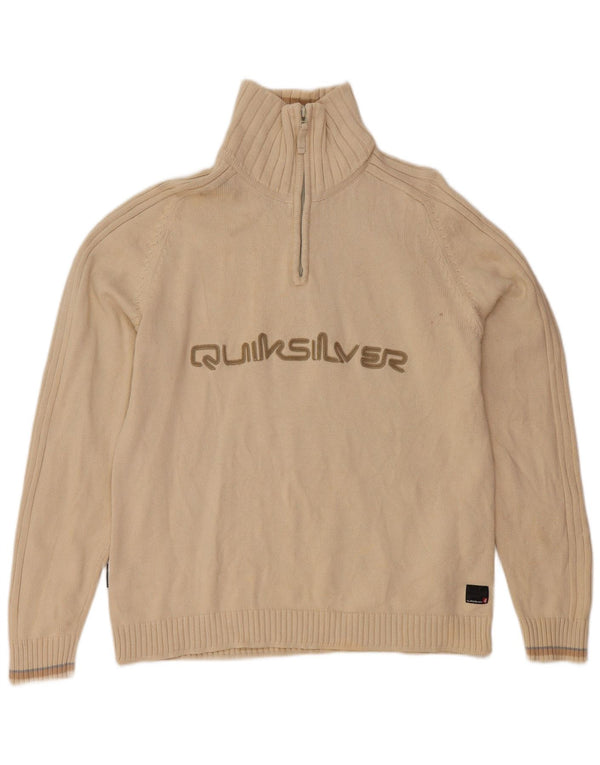 QUIKSILVER Maglione da uomo con collo con zip grafico XL in cotone beige