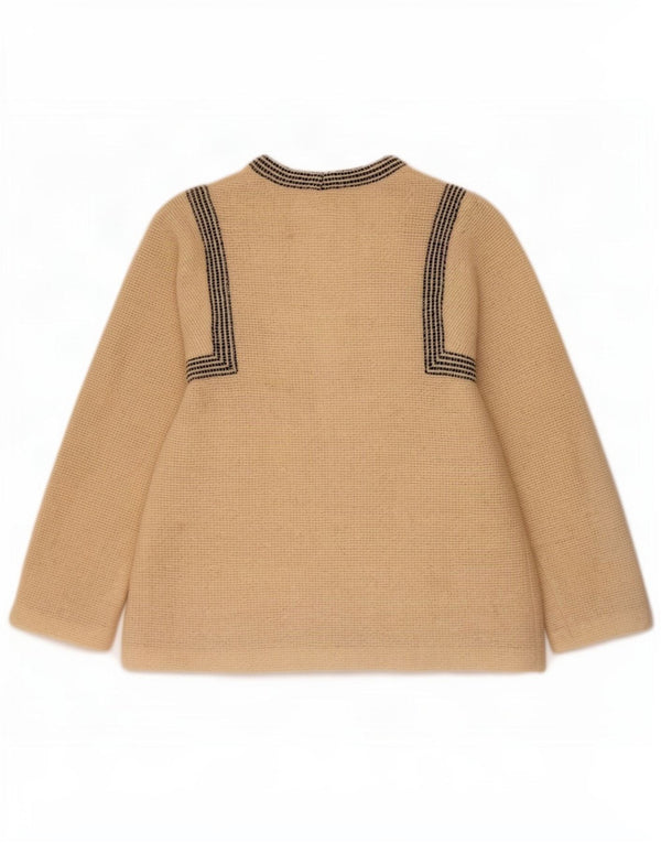 Maglione cardigan aperto da donna vintage UK 8 piccolo a righe beige