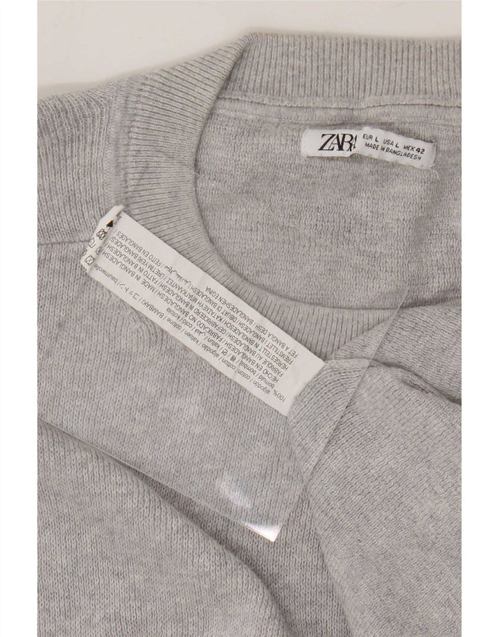 Maglione maglione girocollo da uomo Zara grande in cotone grigio