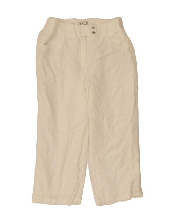 ORVIS Womens Wide Leg Cropped Trousers UK 12 Medium W30 L25  White Linen