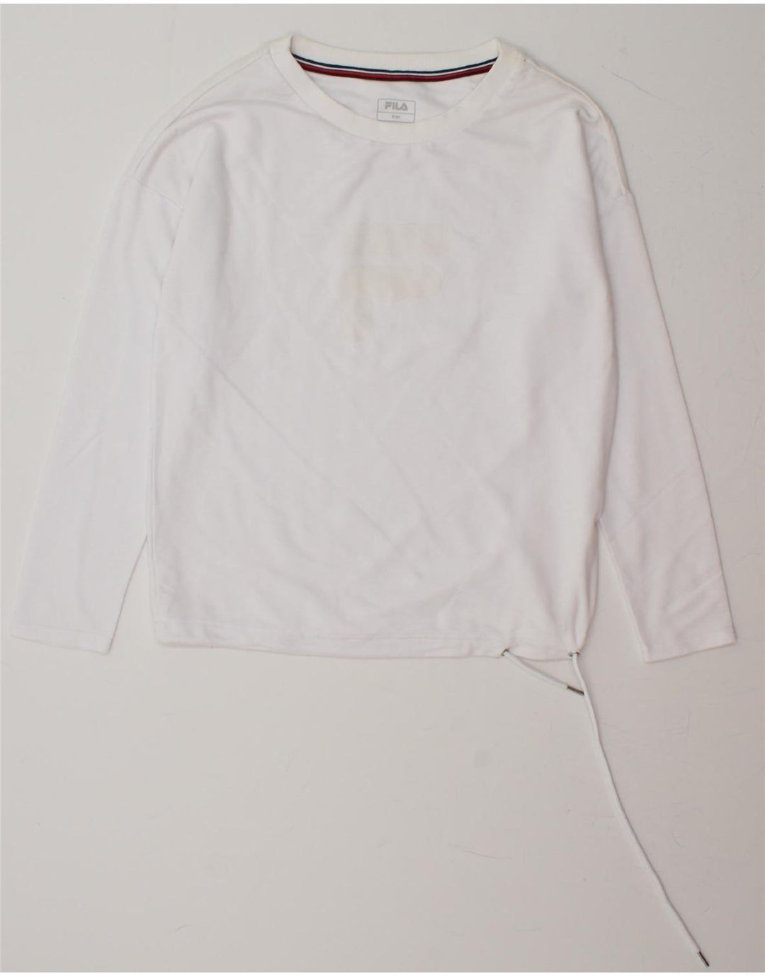 FILA Womens Graphic Top Long Sleeve UK 10 Small White Vintage Fila and Second-Hand Fila from Messina Hembry 
