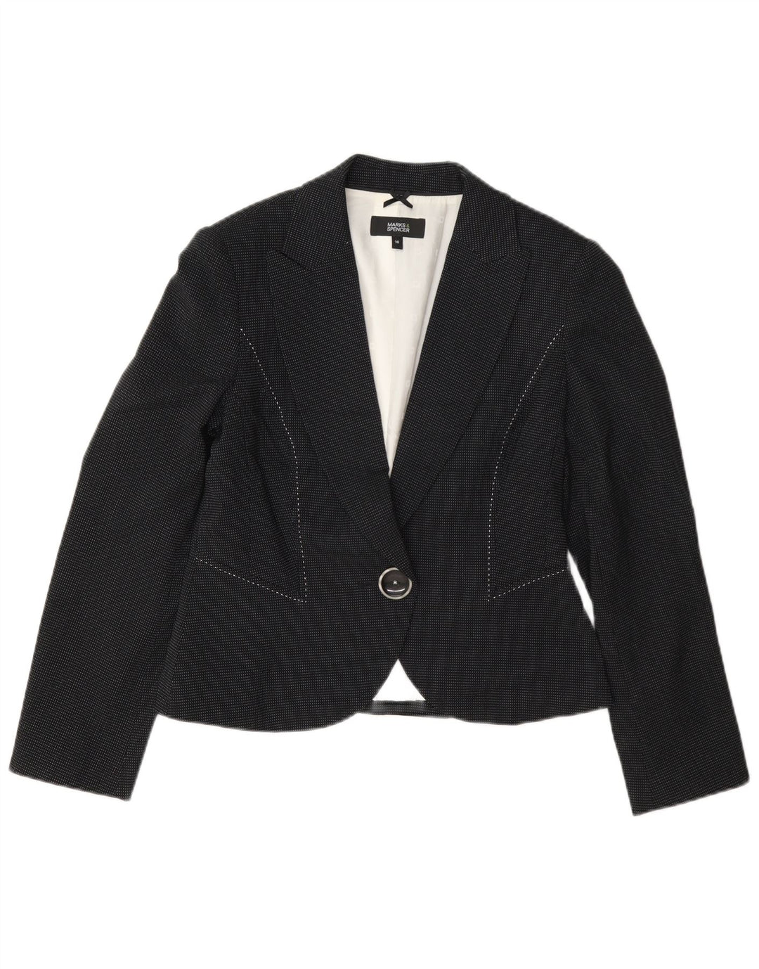 Giacca blazer a 1 bottone Marks & Spencer da donna UK 10 piccola blu navy maculata