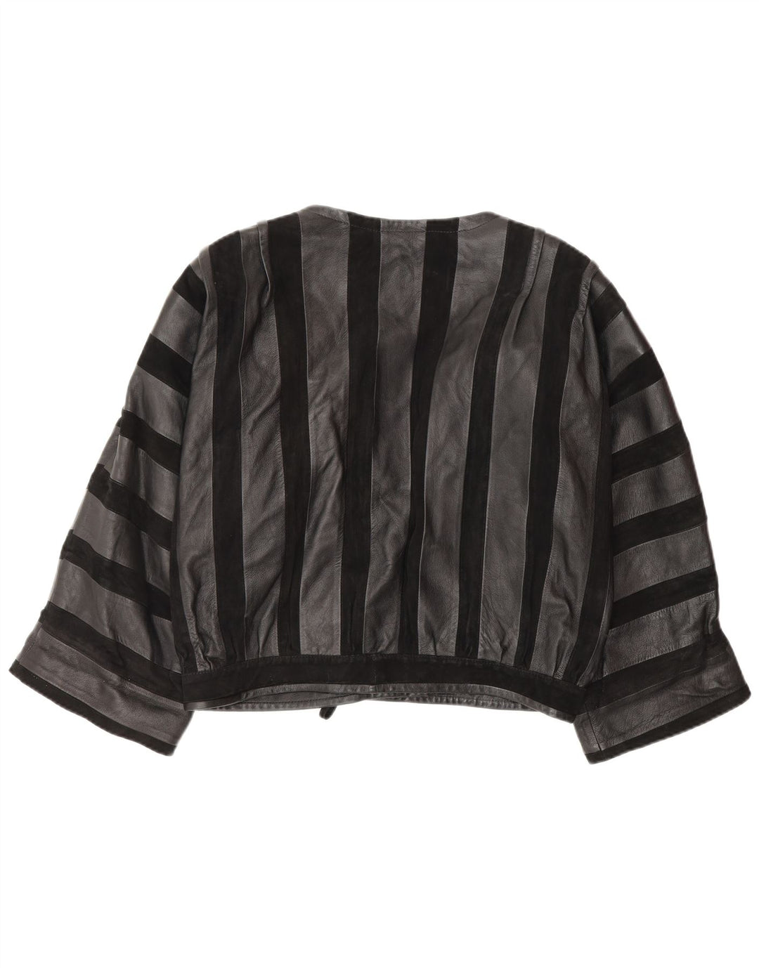 Giubbotto bomber in pelle da donna vintage UK 14 Pelle media a righe nere