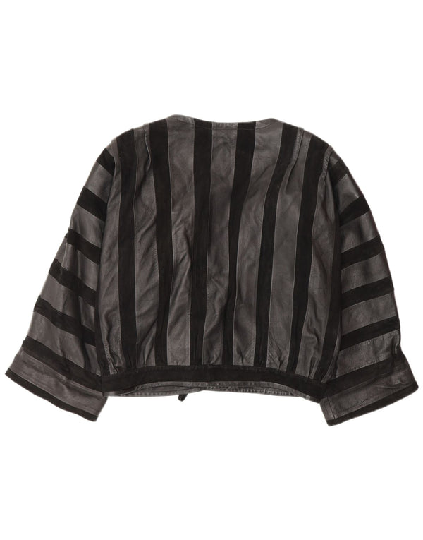 Giubbotto bomber in pelle da donna vintage UK 14 Pelle media a righe nere