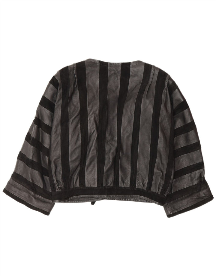 Giubbotto bomber in pelle da donna vintage UK 14 Pelle media a righe nere