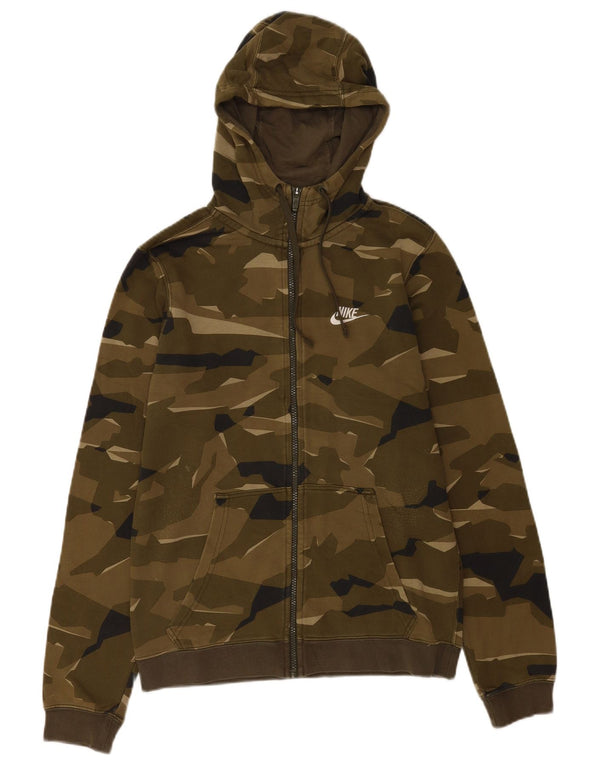 Maglione con cappuccio e zip Nike da uomo piccolo in cotone mimetico kaki