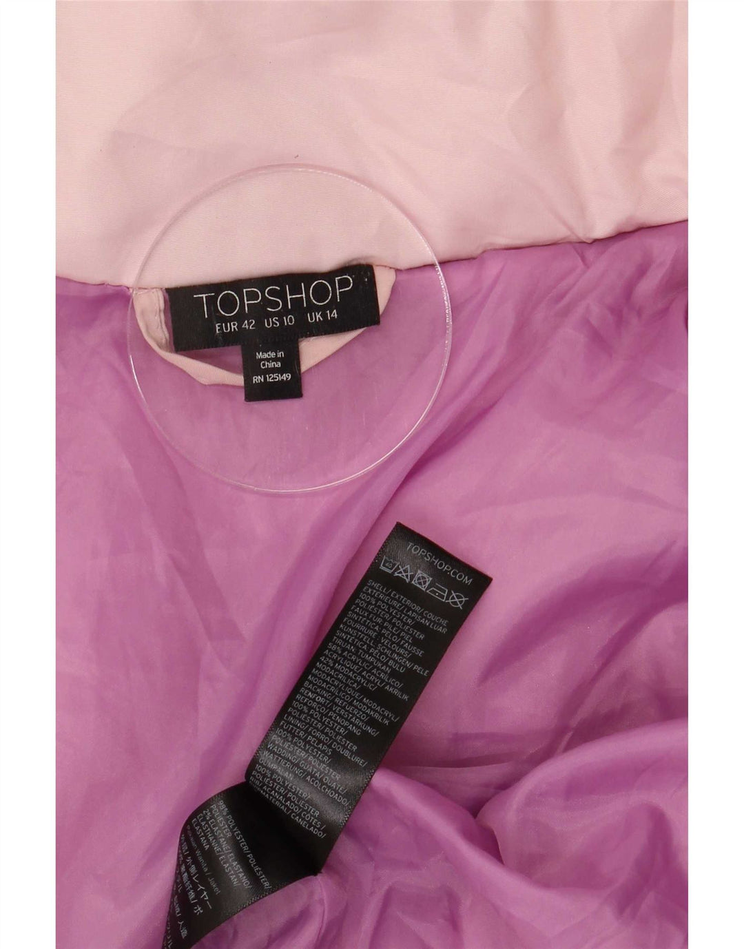 Giacca imbottita oversize con cappuccio da donna Topshop UK 14 grande poliestere rosa