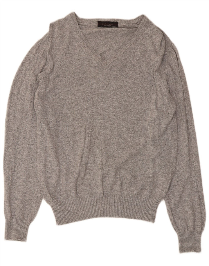 Maglione Zara da uomo con scollo a V grande grigio