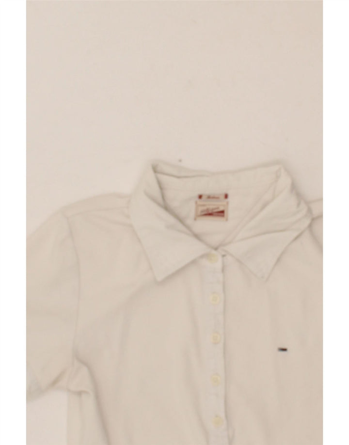 TOMMY HILFIGER Womens Polo Shirt UK 12 Medium White Cotton Vintage Tommy Hilfiger and Second-Hand Tommy Hilfiger from Messina Hembry 