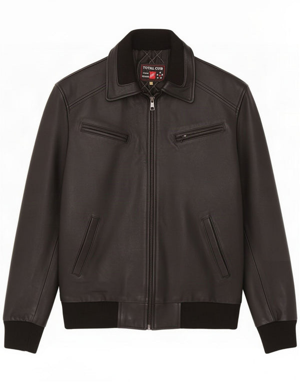 Giacca bomber in pelle da uomo vintage IT 50 Large Nera