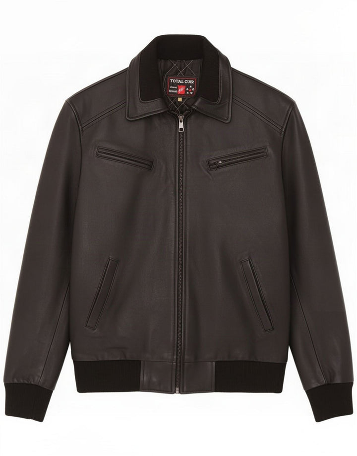 Giacca bomber in pelle da uomo vintage IT 50 Large Nera