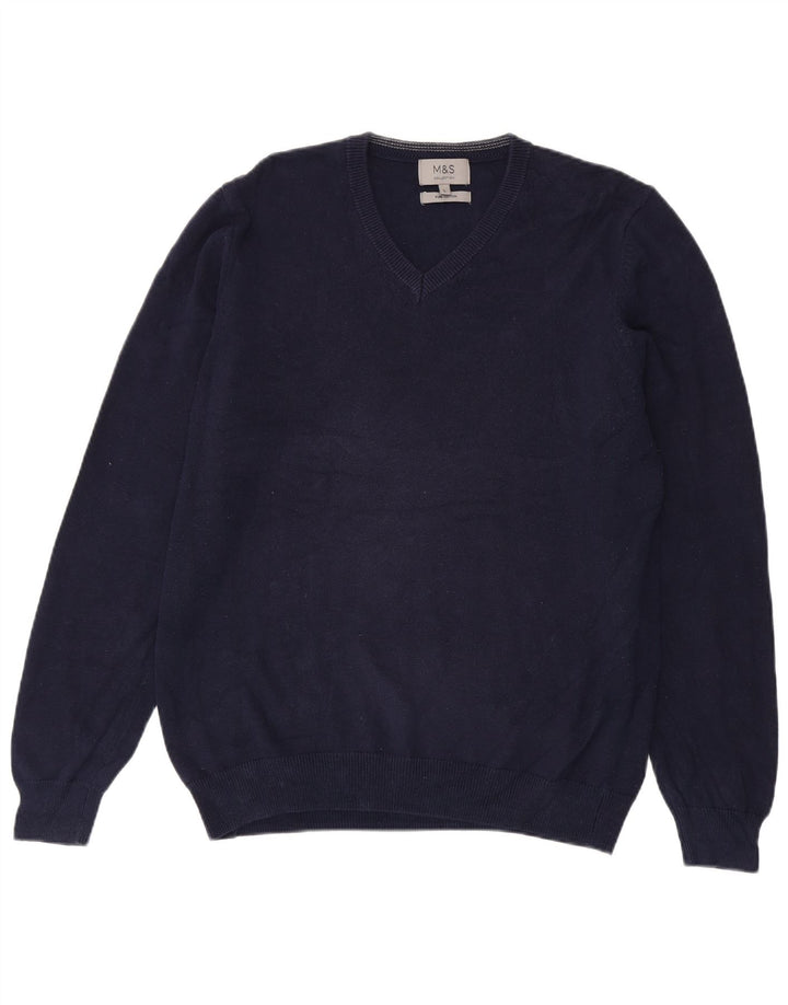Maglione da uomo con scollo a V Marks & Spencer grande in cotone blu navy