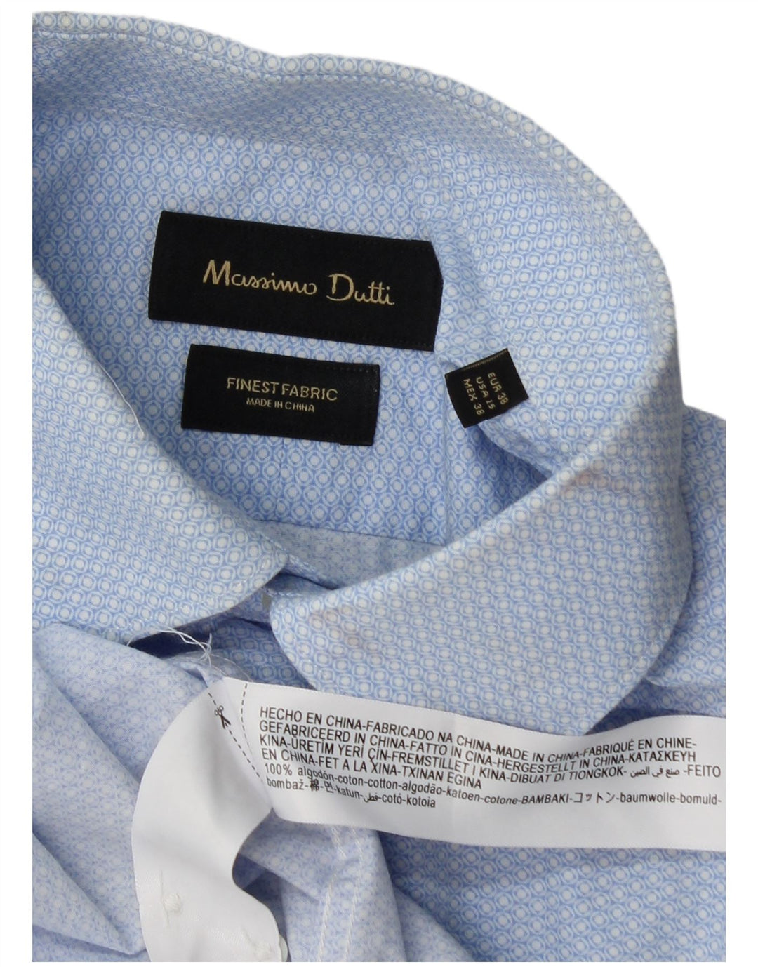 Camicia da uomo Massimo Dutti taglia 38 15 cotone geometrico blu medio
