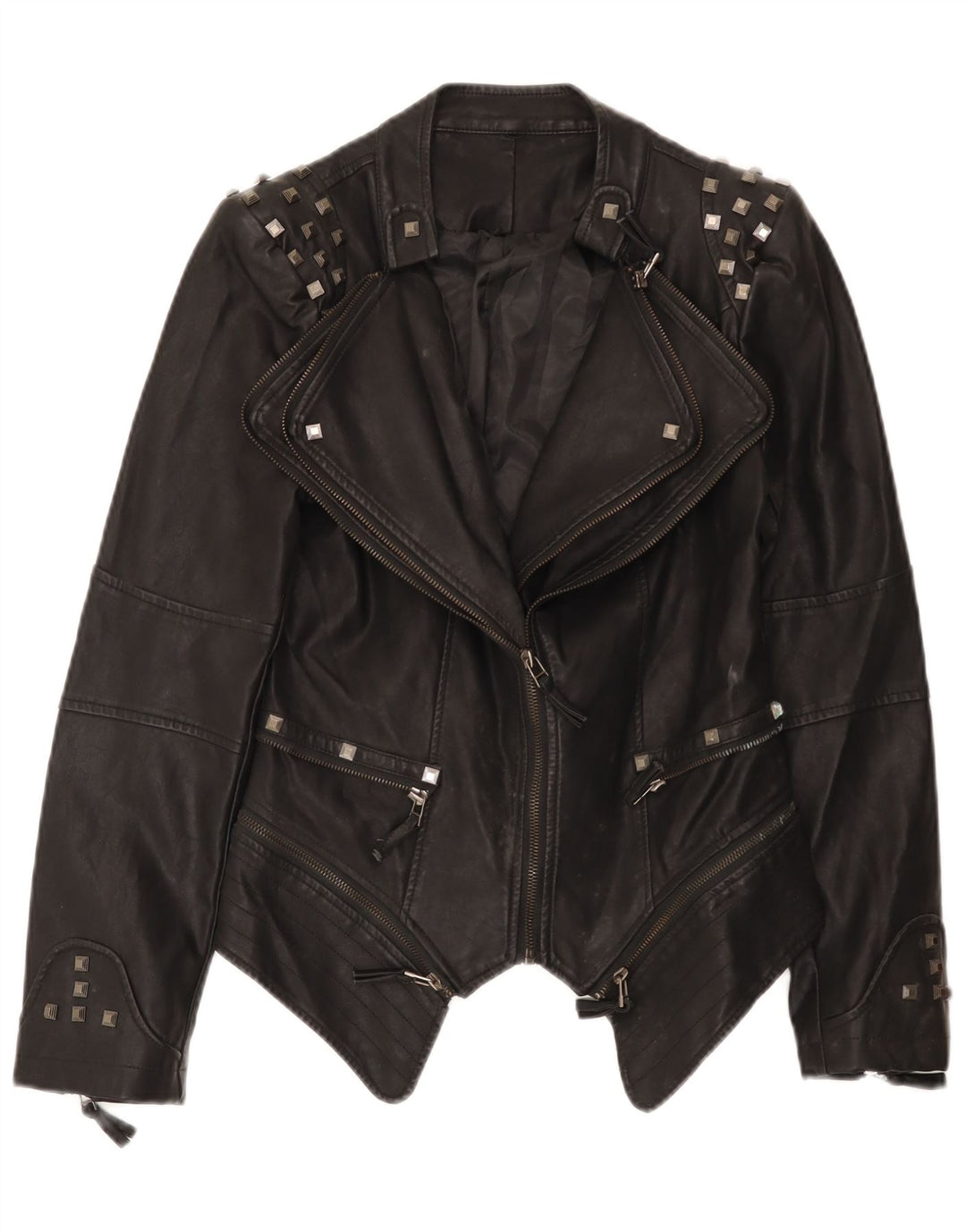 Giacca da motociclista in pelle vintage da donna UK 10 piccola nera