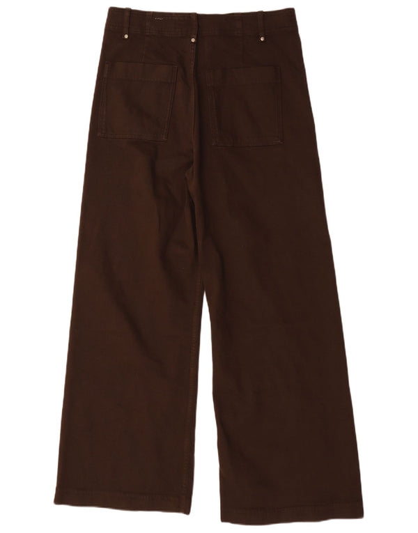 Pantaloni casual a gamba larga a vita alta da donna Zara EU 42 Large W32 L29 Marrone