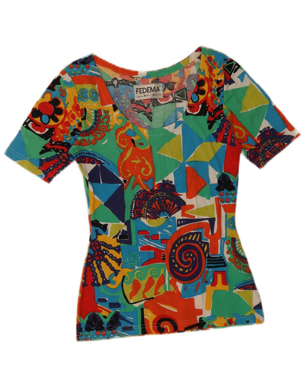 T-shirt grafica da donna vintage Top IT 42 Medium multicolore geometrica