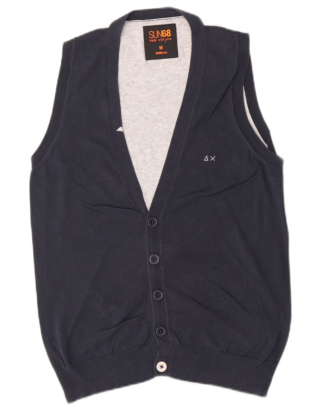 Maglione cardigan senza maniche da uomo SUN68 in cotone color block medio blu navy