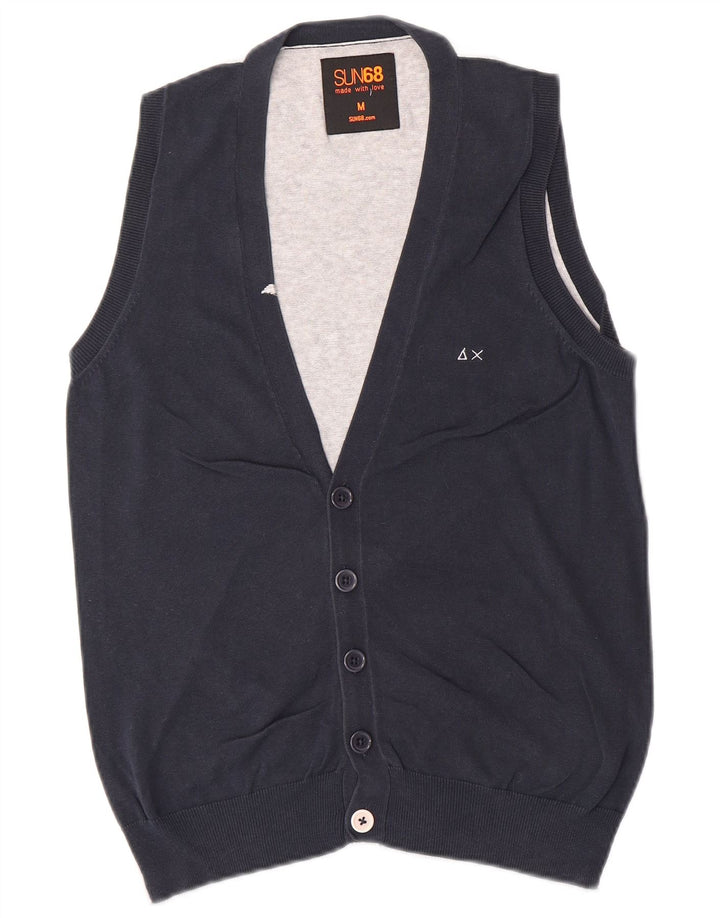 Maglione cardigan senza maniche da uomo SUN68 in cotone color block medio blu navy