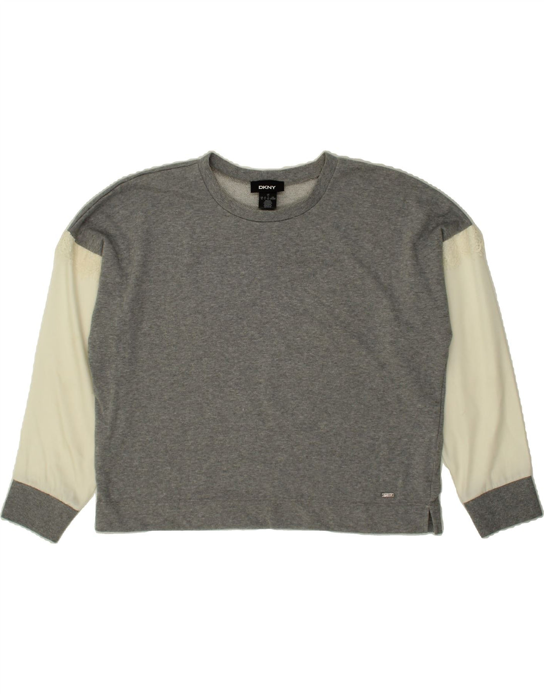 DKNY Womens Oversized Sweatshirt Jumper UK 16 Large Grey Colourblock Vintage Dkny and Second-Hand Dkny from Messina Hembry 