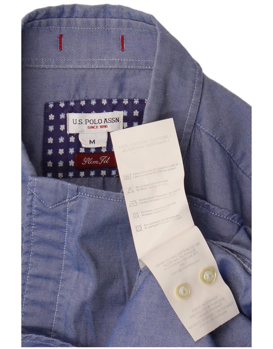 Polo Assn. Camicia da uomo slim fit in cotone blu medio