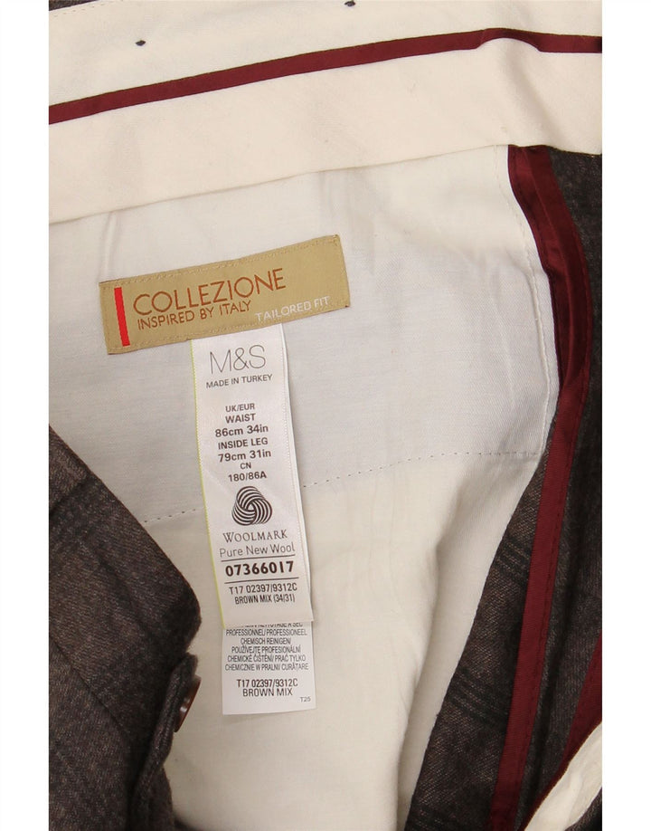 MARKS & SPENCER Pantaloni da abito su misura da uomo W34 L31 a quadri marroni