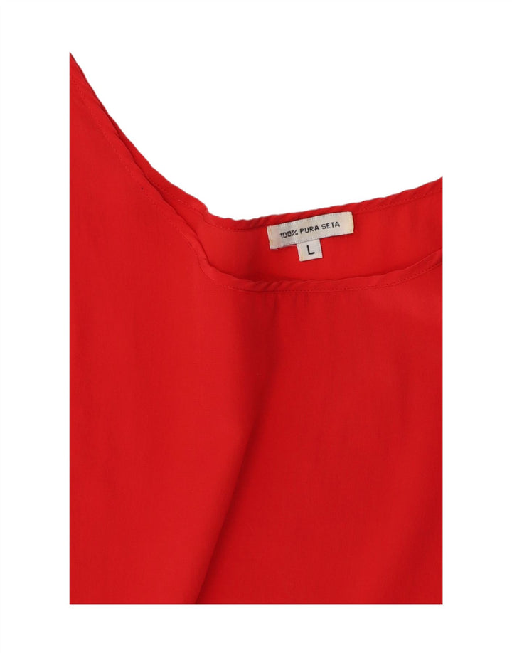 VINTAGE Womens Sleeveless Blouse Top UK 14 Large Red Silk
