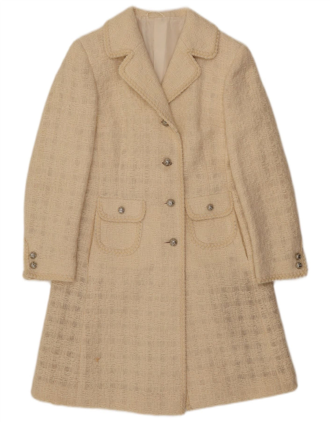 Esclusivo soprabito da donna UK 10 piccolo quadretto bianco sporco