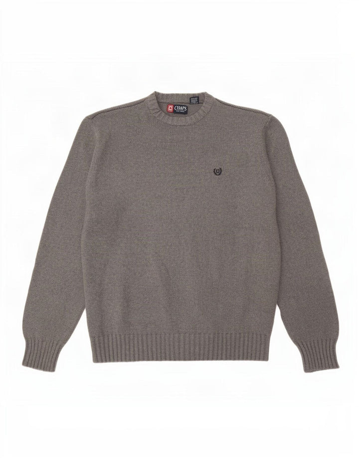 Maglione maglione girocollo vestibilità ampia da uomo Chaps XL in cotone grigio