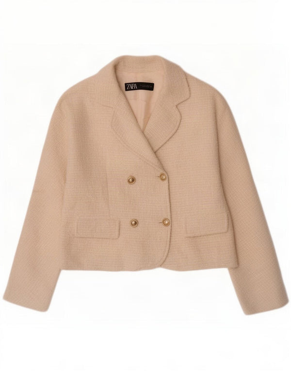 Giacca blazer doppiopetto da donna Zara UK 12 poliestere bianco sporco medio