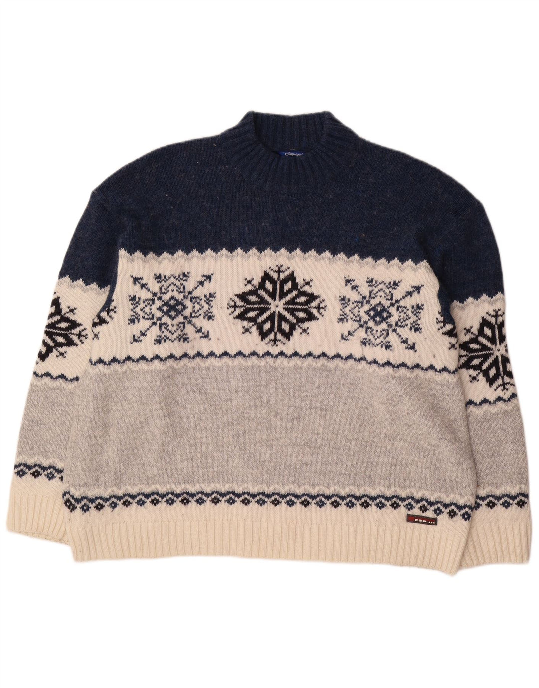 Maglione maglione collo alto da uomo Campagnolo XL lana Fair Isle multicolore