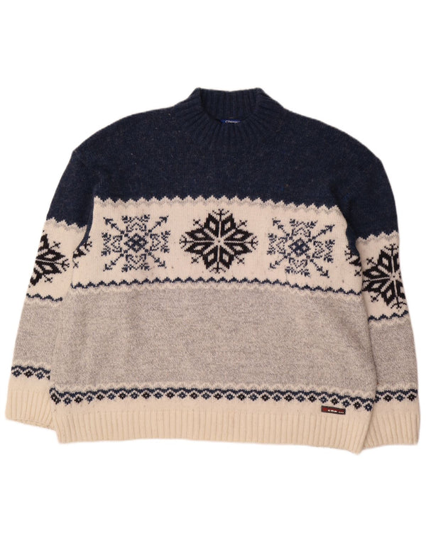 Maglione maglione collo alto da uomo Campagnolo XL lana Fair Isle multicolore