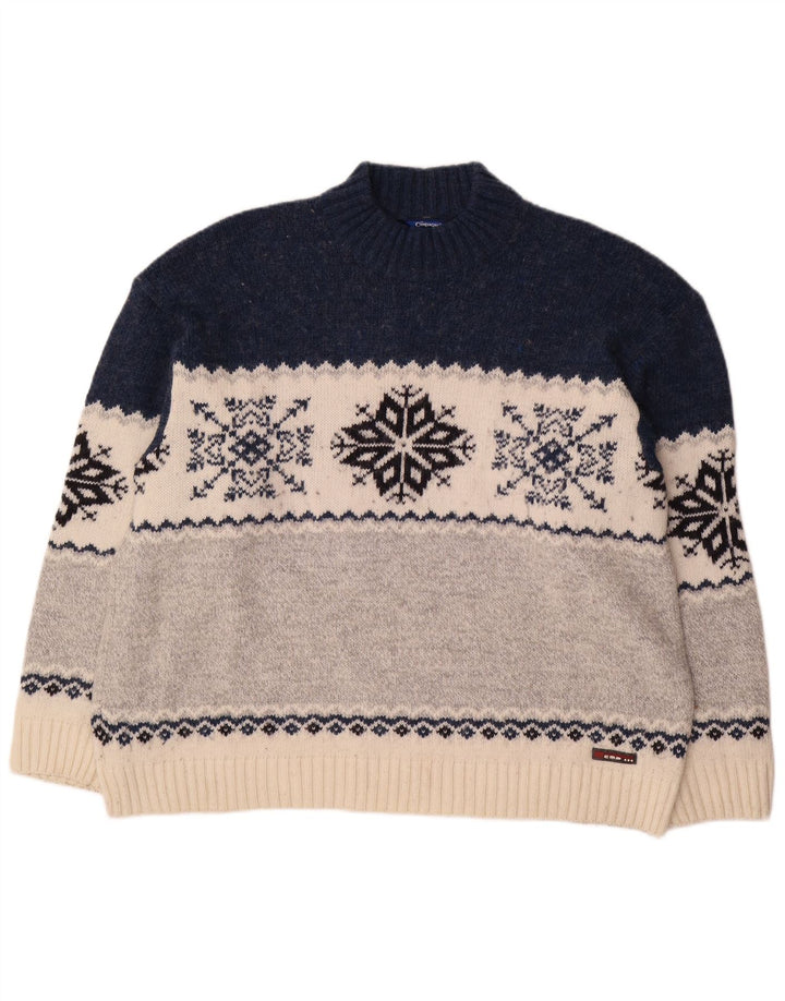 Maglione maglione collo alto da uomo Campagnolo XL lana Fair Isle multicolore
