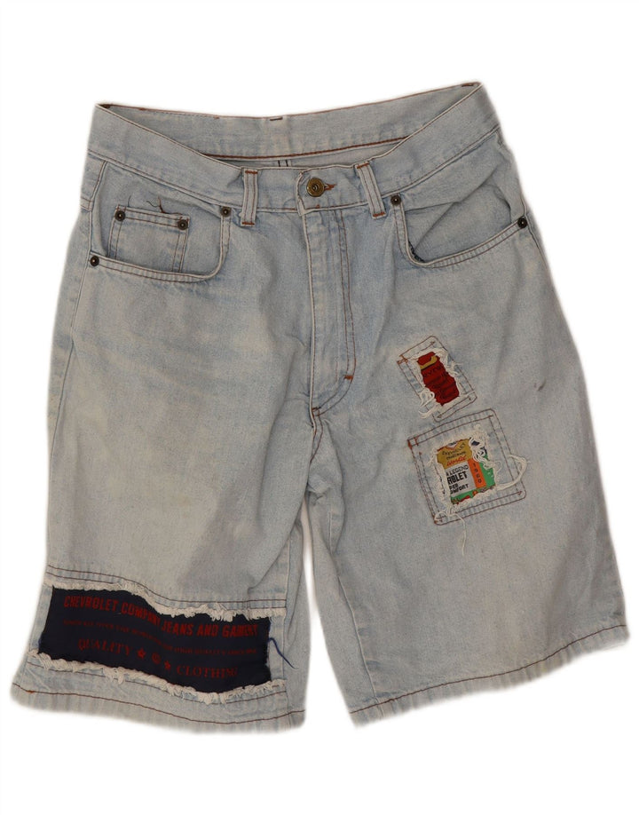 Pantaloncini di jeans vintage invecchiati da uomo IT 46 piccoli W28 cotone blu