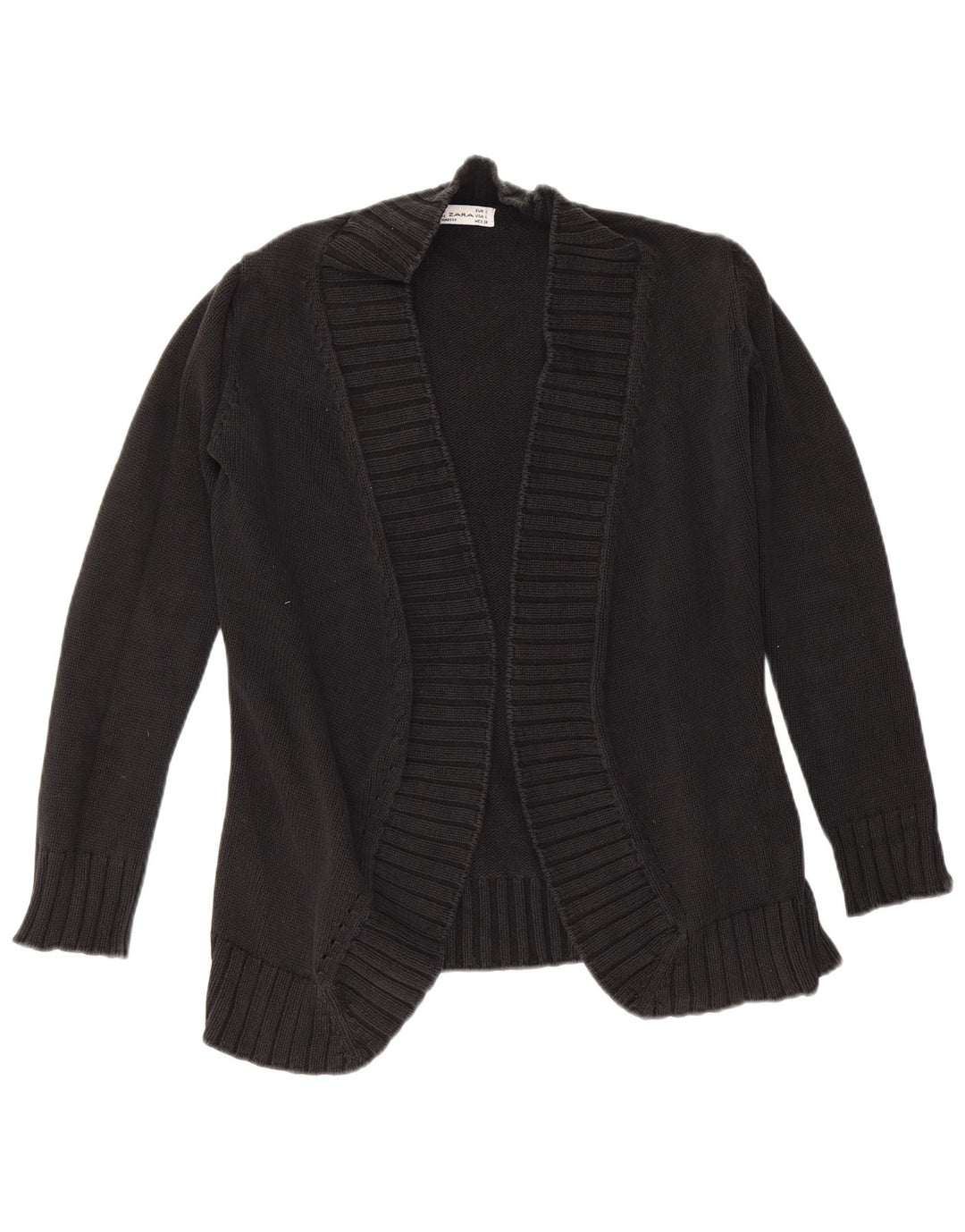 Maglione cardigan aperto da donna Zara UK 14 grande cotone nero